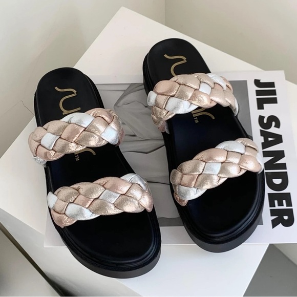 Womens Platform Sandals Slip On Braided Chunky metallic - Picture 6 of 10